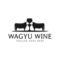 logo illustration restaurant vin et wagyu vecteur