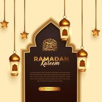 mosquée de porte de lanterne dorée de luxe élégant pour modèle de médias sociaux d'événement islamique avec calligraphie arabe ramadan kareem vecteur