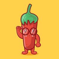 dessin animé isolé de mascotte de personnage de piment de génie dans un style plat vecteur