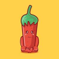 dessin animé isolé de mascotte de personnage de piment triste dans un style plat vecteur