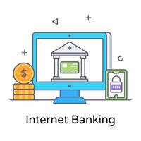 bâtiment de la banque à l'intérieur du moniteur, icône des services bancaires par Internet vecteur