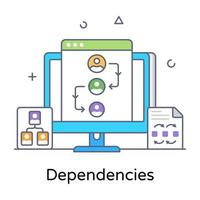 conception d'icônes de dépendances, style de contour plat vecteur