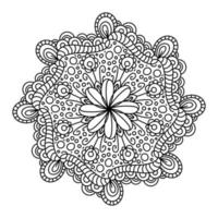 mandala de style doodle vectoriel, fleur de contour noir. isolé sur fond blanc. art dessiné à la main pour les livres à colorier et les motifs. vecteur