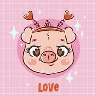 illustration de saint valentin visage de cochon dessin animé mignon vecteur