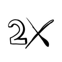 2x logo icône. x2 lettre de texte, symbole de logotype double.style de doodle dessiné à la main vecteur