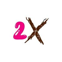 2x logo icône. x2 lettre de texte, symbole de logotype double. style de doodle dessiné à la main vecteur