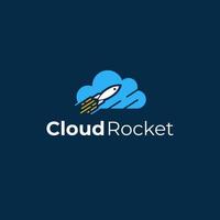logo cloud avec des fusées pénétrant dans les nuages vecteur
