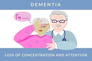le concept de la maladie d'alzheimer. belle femme âgée souffrant de stress, d'anxiété et de problèmes de mémoire. femme tenant sa tête. illustration vectorielle de style plat. vecteur