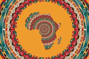 carte à motifs d'afrique et motifs ethniques de cadre. bannière avec motif africain grunge traditionnel tribal, éléments, conception de concept. vecteur isolé sur fond orange