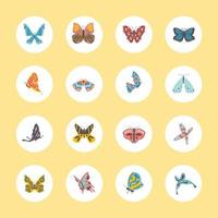 papillons icônes rondes vecteur