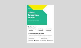 modèle de conception de flyer d'auto-école. apprendre à conduire aujourd'hui affiche, conception de dépliants. experts dans la conduite de modèles de flyers. vecteur