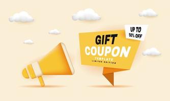 modèle de coupon cadeau vecteur 50 % de réduction sur fond jaune