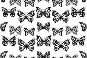 motif papillon sans couture noir et blanc. emballage, motif textile avec des papillons ornés. vecteur