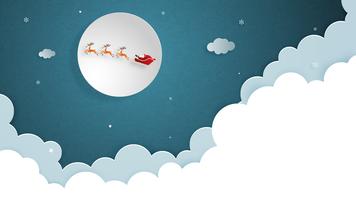 Joyeux Noël et bonne année carte de voeux en papier coupé style. Illustration vectorielle Fond de célébration de Noël avec le père Noël et le renne. Bannière, flyer, affiche, papier peint, modèle. vecteur