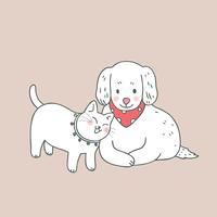 Vecteur de chat et chien mignon mignon de bande dessinée.