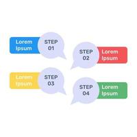 icône d'infographie d'étiquettes d'étape au design plat vecteur