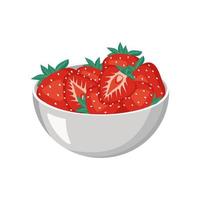 baie rouge fraise dans un bol en métal. nourriture savoureuse sucrée et collation. produit naturel adapté aux végétariens. une source de vitamines et d'allergies. illustration vectorielle plate vecteur