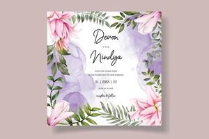 beau modèle de carte d'invitation de mariage aquarelle floral vecteur