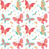 Papillons dessinés à la main, insectes, fleurs et plantes Seamless Pattern isolé sur fond blanc - Illustration vectorielle vecteur