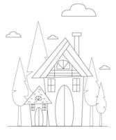 conception de page de coloriage de maison. conception de page d'art en ligne pour les enfants. conception incolore d'art en ligne simple. vecteur