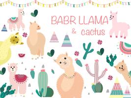 Ensemble de cliparts de lama et de cactus, aucun ensemble graphique de drama Llamas. vecteur