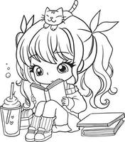 dessin dessin animé mignon coloriage dessin au trait, contour anime manga kawaii enfants vecteur