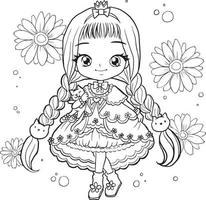 dessin dessin animé mignon coloriage dessin au trait, contour anime manga kawaii enfants vecteur