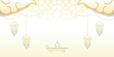 ramadan kareem bannière dorée avec illustration vectorielle de lanterne ligne art vecteur