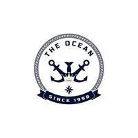 emblème d'ancre de roi nautique vintage. ancre et couronne pour badges marins navire élément de modèle de conception de logo de bateau vecteur