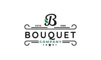 lettre initiale b et feuille pour l'inspiration de conception de logo de bouquet vintage vecteur