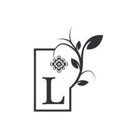 insigne de cadre carré élégant logo de luxe l. floral avec des feuilles de fleurs. parfait pour la mode, les bijoux, le salon de beauté, les cosmétiques, le spa, la boutique, le mariage, le timbre de lettre, le logo de l'hôtel et du restaurant. vecteur