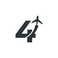 numéro 4 voyage avec élément de modèle de conception de logo de vol d'avion vecteur