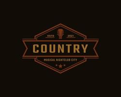 insigne d'étiquette rétro vintage classique pour la musique de guitare country western saloon bar modèle de conception de logo cowboy vecteur