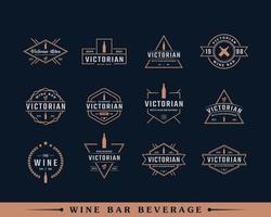 ensemble de luxe vintage rétro étiquette insigne emblème floral victorien bouteille de vin verre bar boisson logo design inspiration vecteur