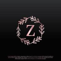 élégant logo floral hexagonal de lettre z avec une ligne de branche de monogramme de feuille élégante créative et une couleur noire rose. utilisable pour les logos d'affaires, de mode, de cosmétiques, de spa, de science, de médecine et de nature. vecteur