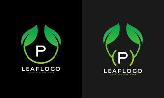 création de logo nature feuille verte lettre p. logo monogramme. icône de l'alphabet des feuilles vertes. utilisable pour les affaires, la science, la santé, la médecine et la nature logos.élément de modèle de conception de logo vectoriel plat. eps10