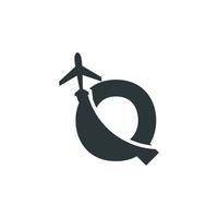 lettre initiale q voyage avec élément de modèle de conception de logo de vol d'avion vecteur