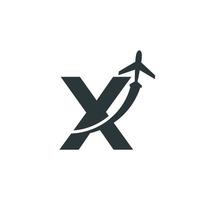 lettre initiale x voyage avec élément de modèle de conception de logo de vol d'avion vecteur
