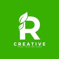 lettre r avec élément de conception de logo de feuille sur fond vert. utilisable pour les logos commerciaux, scientifiques, médicaux, médicaux et naturels vecteur