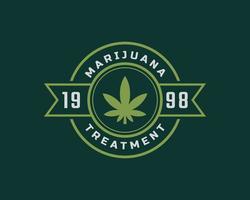 insigne d'étiquette rétro vintage classique pour marijuana cannabis feuille de pot de chanvre thc cbd santé et thérapie médicale logo design inspiration vecteur