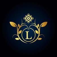 élégant logo de luxe l. logo alphabet floral doré avec des feuilles de fleurs. parfait pour la mode, les bijoux, le salon de beauté, les cosmétiques, le spa, la boutique, le mariage, le timbre de lettre, le logo de l'hôtel et du restaurant. vecteur