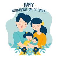 Dessinés à la main Journée internationale de la famille / Journée internationale des familles avec fond d&#39;amour de guirlande de fleurs - Père Mère Fille fils Bébé Illustration vectorielle vecteur