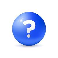 sphère bleue 3d avec point d'interrogation. adapté à l'élément de conception de l'icône de la solution, de la FAQ et du symbole du guide de résolution de problèmes