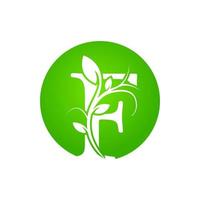 lettre f logo du spa de santé. logo alphabet floral vert avec des feuilles. utilisable pour les logos d'affaires, de mode, de cosmétiques, de spa, de science, de soins de santé, de médecine et de nature. vecteur