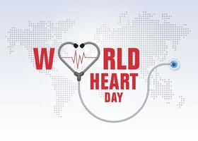 stéthoscope en forme de coeur, signe d'onde cardiaque, concept d'illustration de la journée mondiale du coeur. vecteur