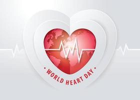 concept d'illustration de la journée mondiale du cœur. monde planète terre avec forme de coeur vecteur