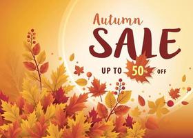 modèle de vente automne abstrait avec feuille. bannière de vente de shopping de saison d'automne, bonjour fond de conception de saison d'automne avec des feuilles d'automne vecteur