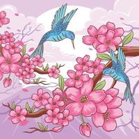 fleur de cerisier avec colibri vecteur