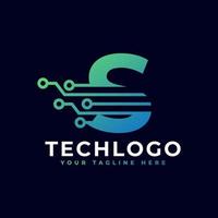 logo de la lettre tech. modèle de logo vectoriel futuriste avec dégradé de couleur vert et bleu. Forme géométrique. utilisable pour les logos commerciaux et technologiques.