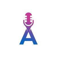 lettre un logo d'enregistrement de podcast. alphabet avec microphone icône illustration vectorielle vecteur